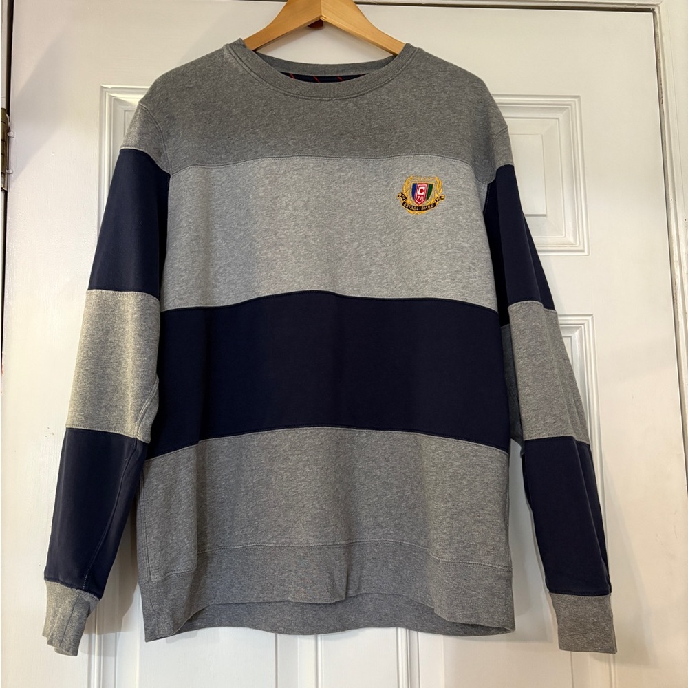 Chaps Gray and Navy Preppy‎ Striped Pullover Sweatshirt XL Y2K Layering Piece